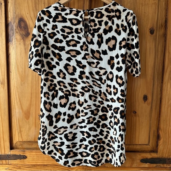H&M Leopard Print Short Sleeve Blouse Animal Print Tunic Top Brown Black White - Picture 2 of 10
